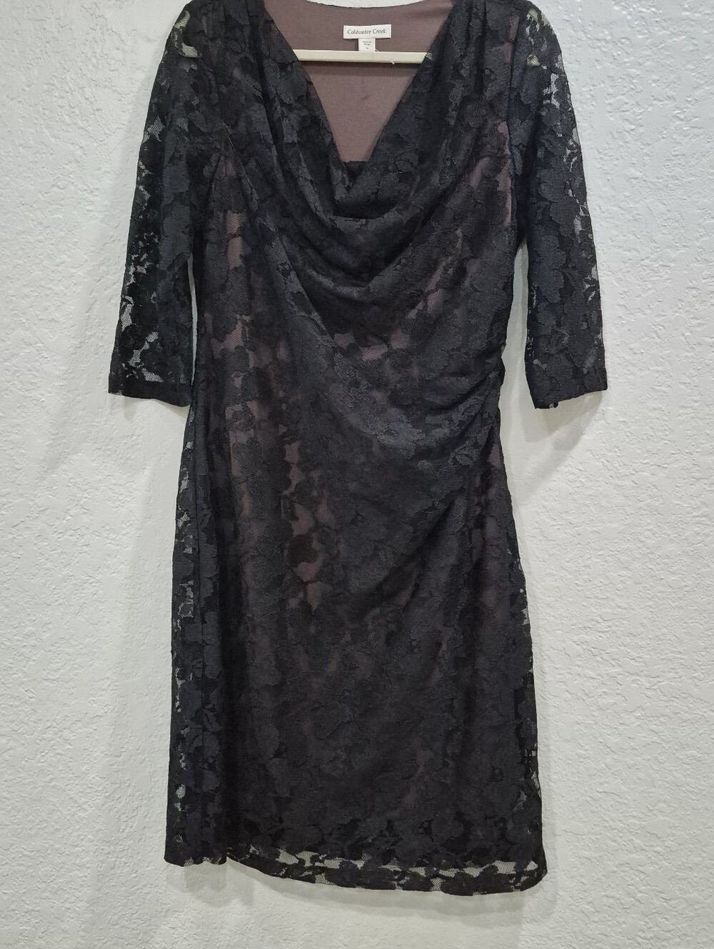 Coldwater Creek Black Lace Cowl Neck Dress Cocktail Evening Size 16 - Picture 4 of 9